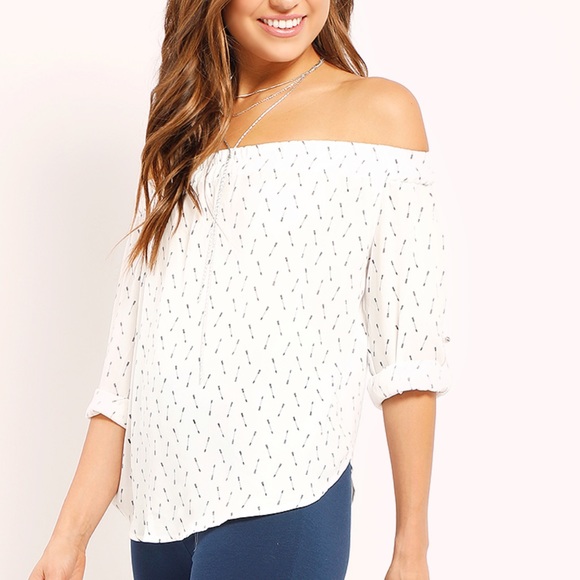Sweet Rain White and Black Arrow Print Off-The-Shoulder Top - Picture 11 of 11